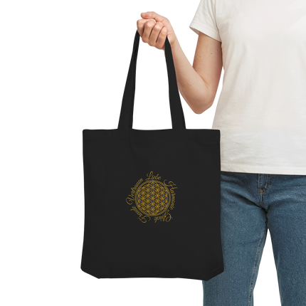 Blume des Lebens Stofftasche Schwarz – Nachhaltige Tote Bag mit spirituellem Design Liebe Freude Vertrauen Harmonie Glück