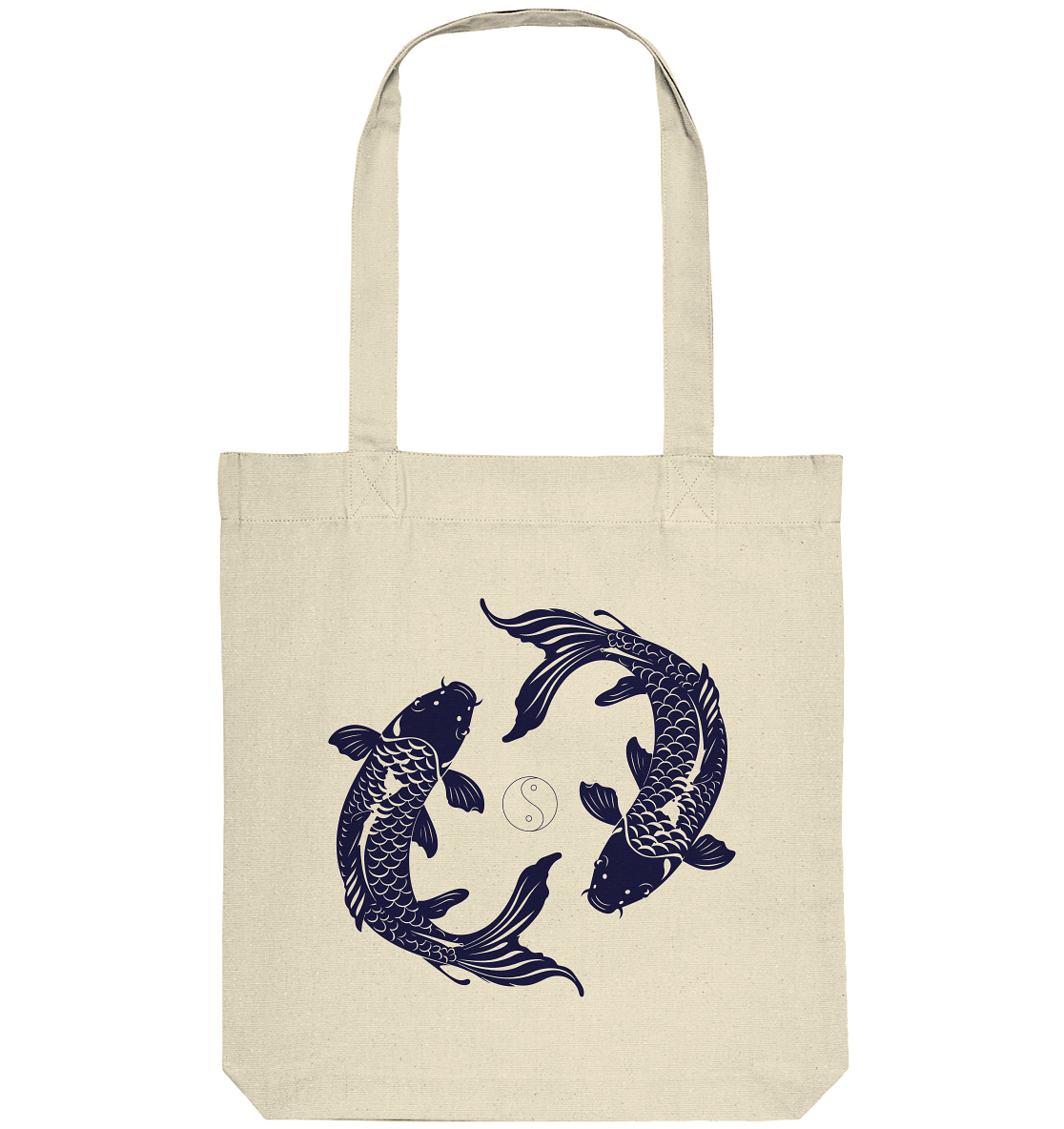 Koi Yin Yang Tote Bag aus Bio-Baumwolle mit blauem spirituellem Print
