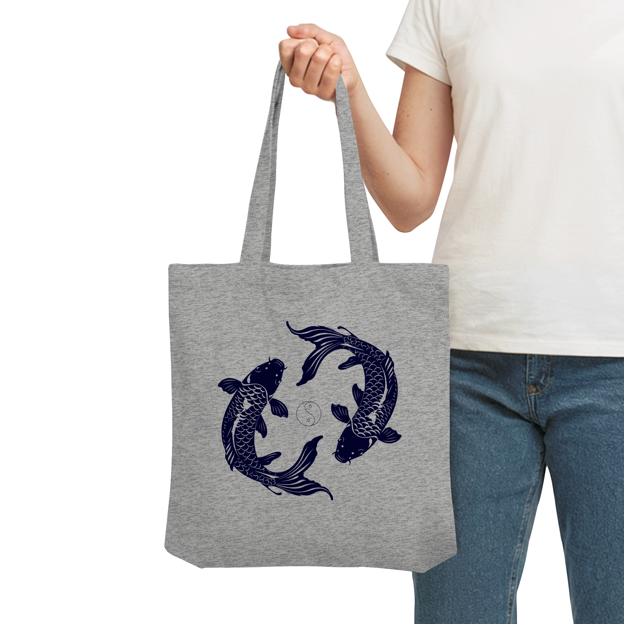 Koi Yin Yang Stofftasche – Langlebige Henkel mit Kreuzstich
