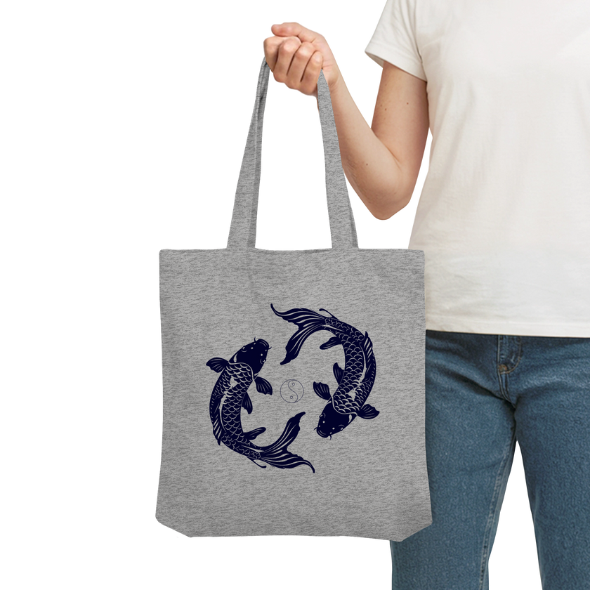 Koi Yin Yang Stofftasche – Langlebige Henkel mit Kreuzstich