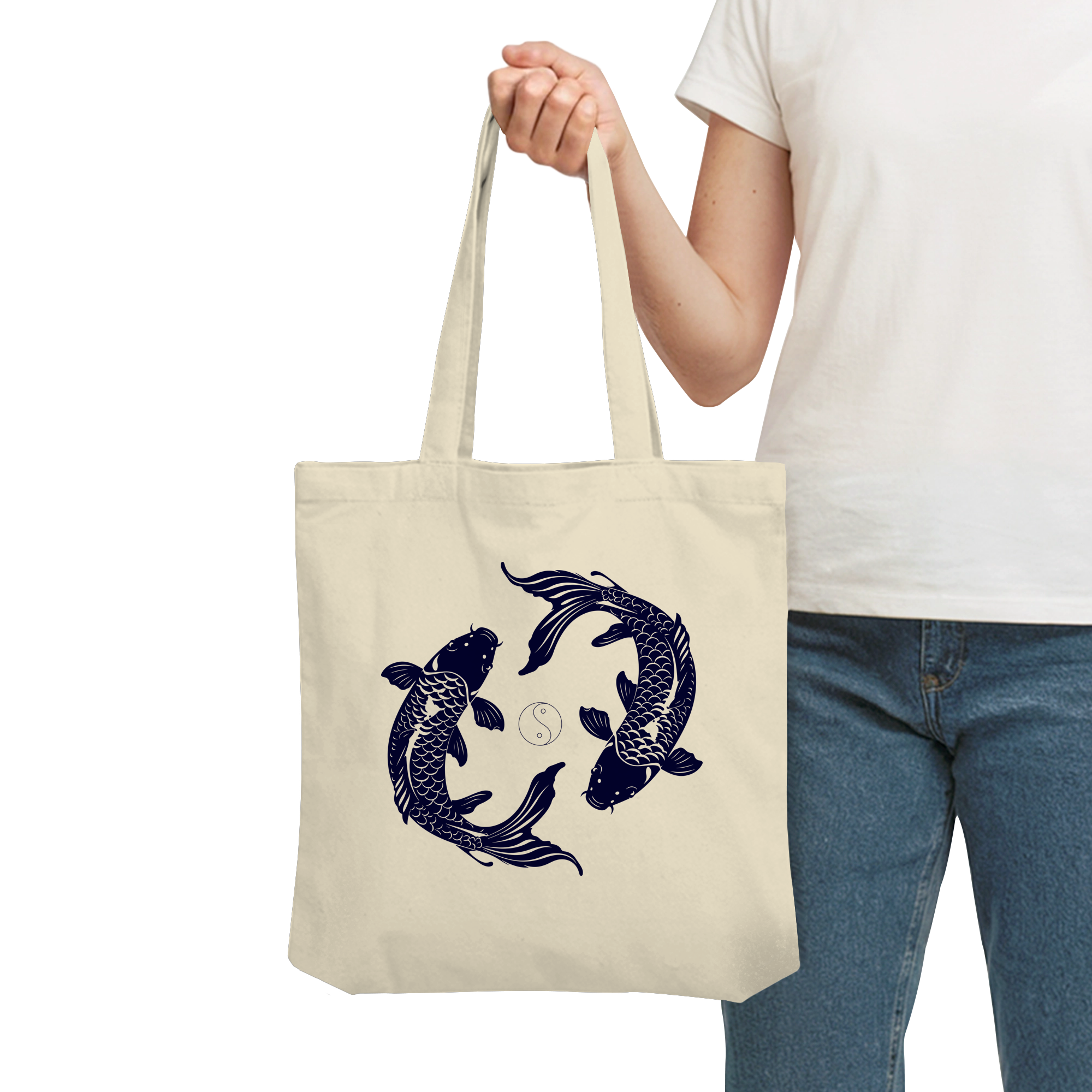 Nachhaltige Tote Bag mit Koi Yin Yang Design – Detailansicht