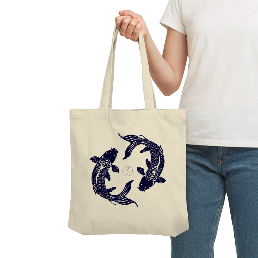 Nachhaltige Tote Bag mit Koi Yin Yang Design – Detailansicht